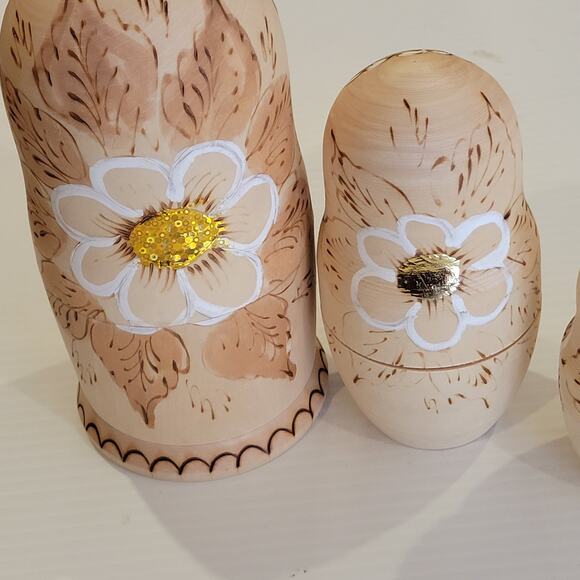 Vtg Russian Burned Wood Hand Painted Matryoshka Nesting Dolls Set of 5 Orthodox - Picture 7 of 14